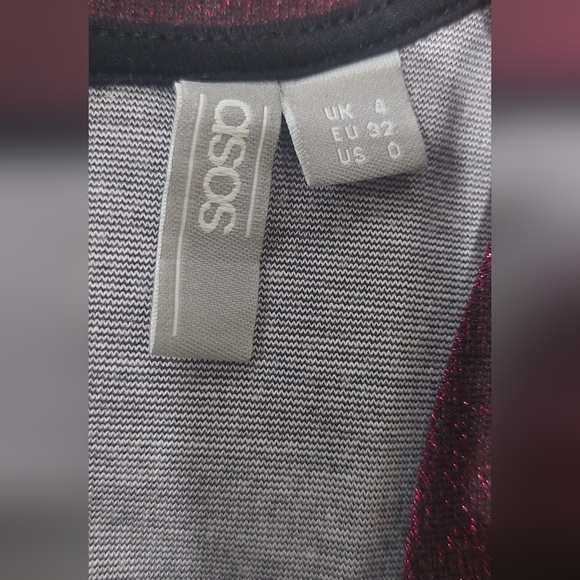 ASOS Plunge Neckline Sleevless Cocktail Dress Sz 0 Going Out Metallic Wine Dress - Picture 8 of 15
